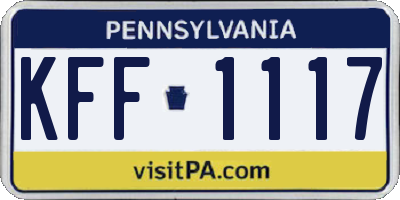 PA license plate KFF1117