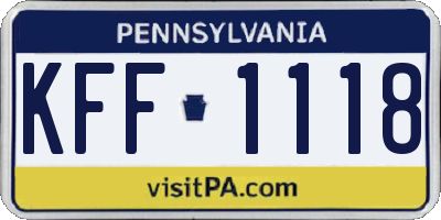 PA license plate KFF1118
