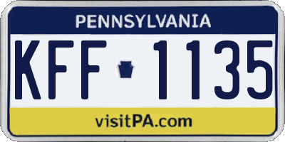 PA license plate KFF1135