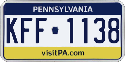 PA license plate KFF1138