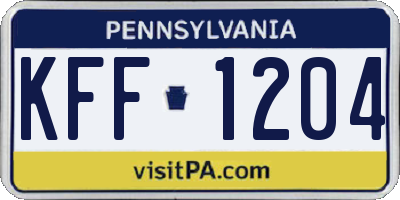 PA license plate KFF1204