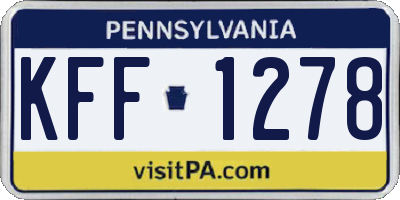 PA license plate KFF1278