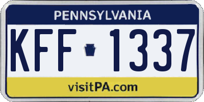 PA license plate KFF1337