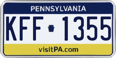 PA license plate KFF1355