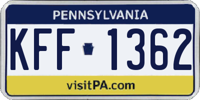 PA license plate KFF1362