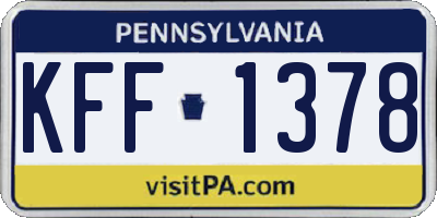 PA license plate KFF1378
