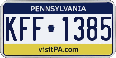 PA license plate KFF1385