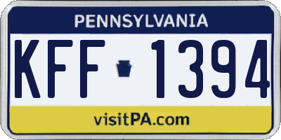 PA license plate KFF1394
