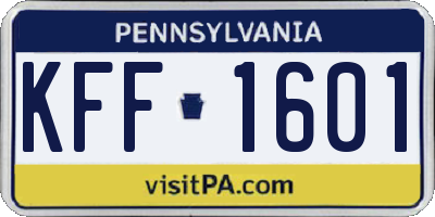 PA license plate KFF1601