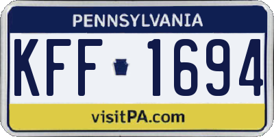 PA license plate KFF1694