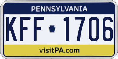 PA license plate KFF1706