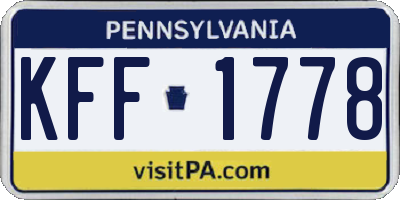 PA license plate KFF1778