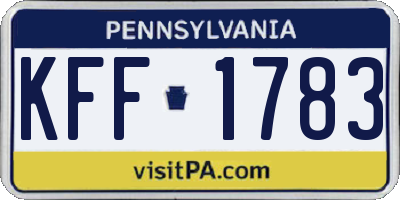PA license plate KFF1783