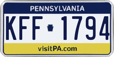 PA license plate KFF1794