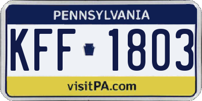 PA license plate KFF1803