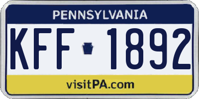 PA license plate KFF1892