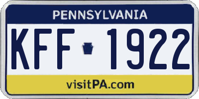 PA license plate KFF1922