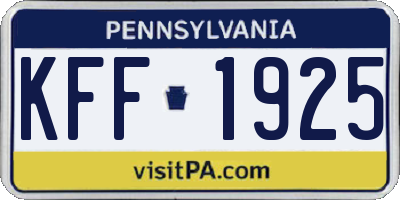 PA license plate KFF1925