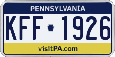 PA license plate KFF1926