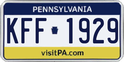 PA license plate KFF1929