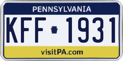 PA license plate KFF1931