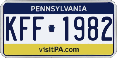 PA license plate KFF1982