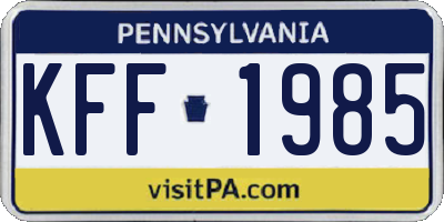 PA license plate KFF1985
