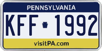 PA license plate KFF1992