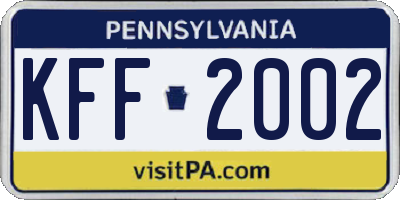 PA license plate KFF2002