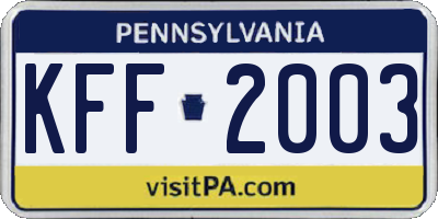 PA license plate KFF2003
