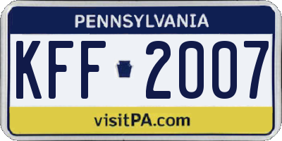 PA license plate KFF2007
