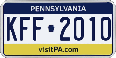 PA license plate KFF2010
