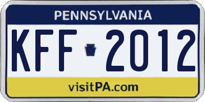 PA license plate KFF2012