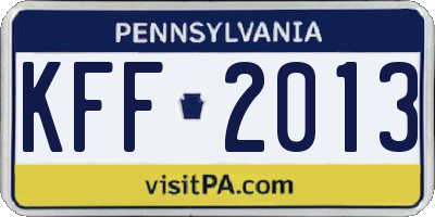 PA license plate KFF2013
