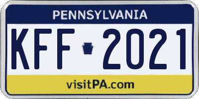 PA license plate KFF2021