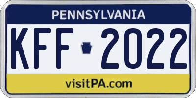 PA license plate KFF2022