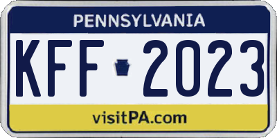 PA license plate KFF2023
