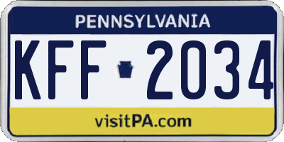 PA license plate KFF2034