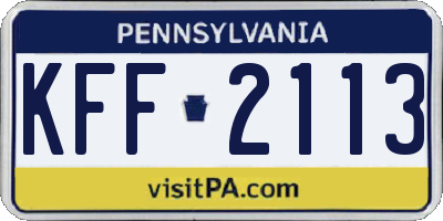 PA license plate KFF2113