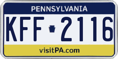 PA license plate KFF2116