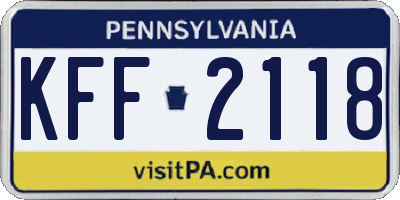 PA license plate KFF2118