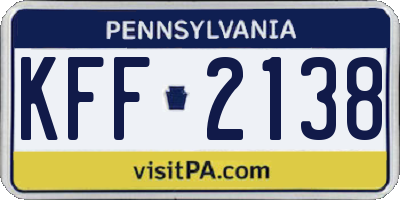PA license plate KFF2138