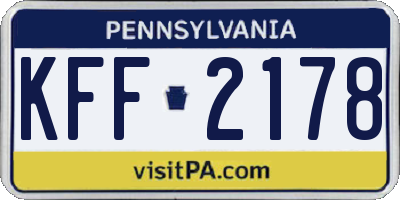 PA license plate KFF2178