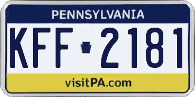 PA license plate KFF2181