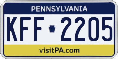 PA license plate KFF2205