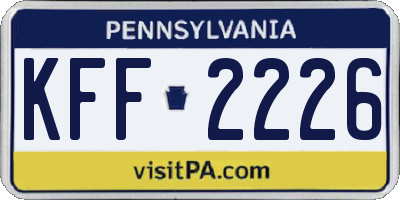 PA license plate KFF2226