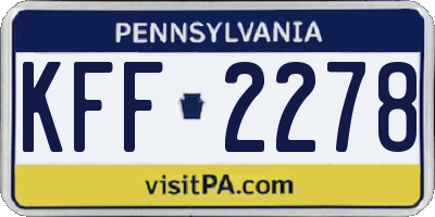 PA license plate KFF2278