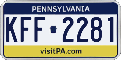 PA license plate KFF2281