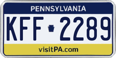 PA license plate KFF2289