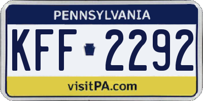 PA license plate KFF2292
